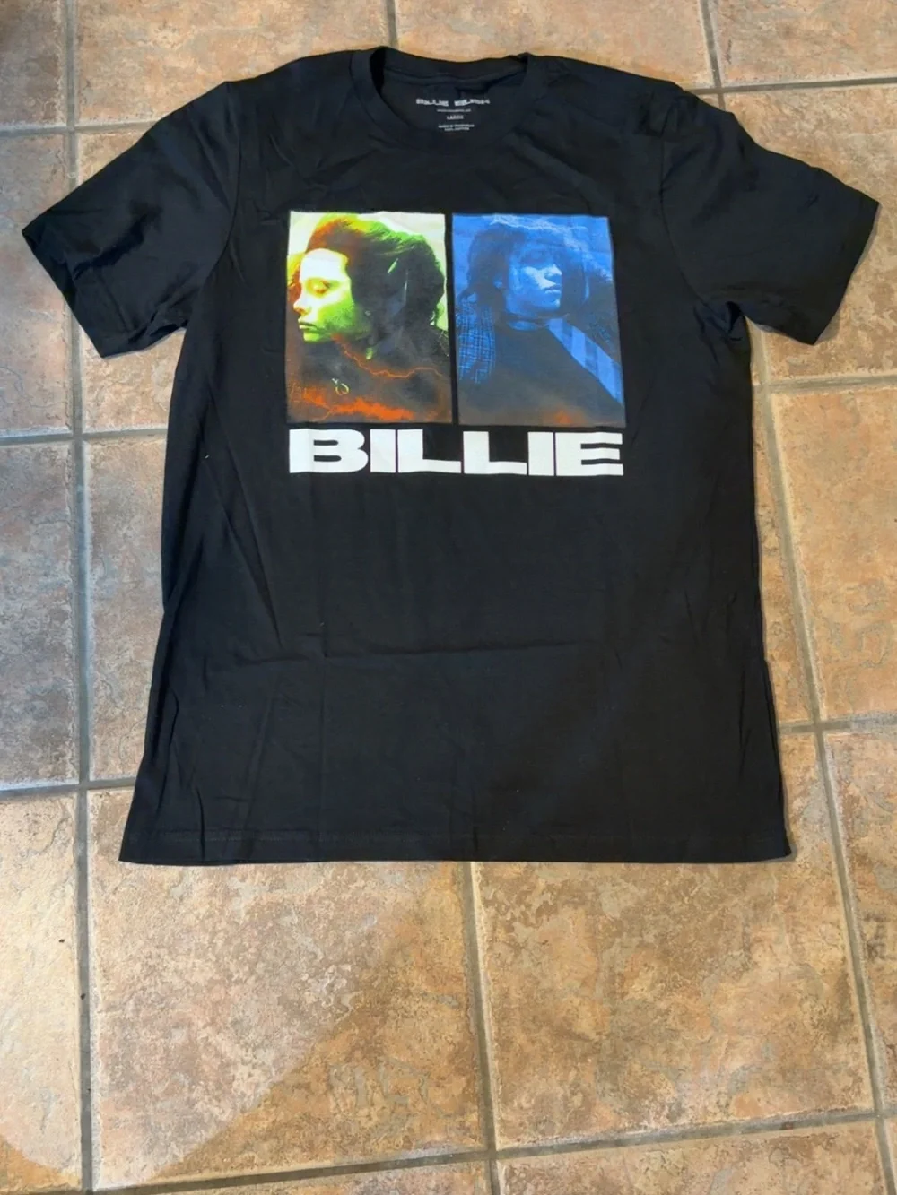 Billie Eilish Graphic Tee in Black with Multicolor Portraits